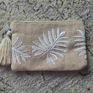 Embroidered Tan Clutch with Tassel